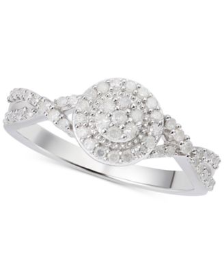 Macy's - Diamond Halo Cluster Twist Ring (1/3 ct. t.w.) in Sterling Silver
