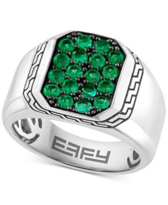EFFY Collection - Men's Emerald (3/4 ct. t.w.) Cluster Ring in Sterling Silver