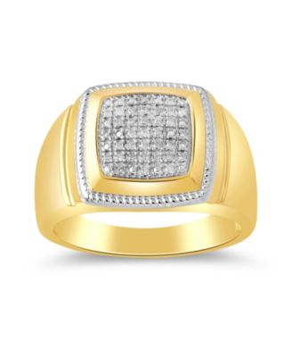 Macy's - Men's Diamond Cluster Style Ring (1/10 ct. t.w.) in 18k Gold-Plated Sterling Silver
