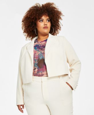 Nina Parker - Trendy Plus Size Cropped Open-Front Blazer