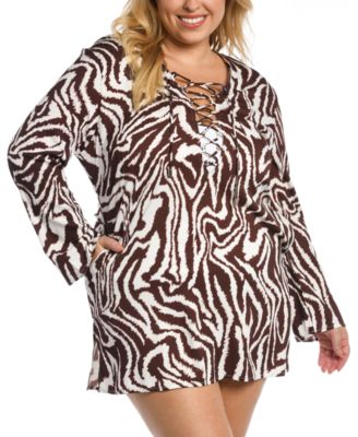 La Blanca - Plus Size Fierce Lace-Up Tunic Cover-Up