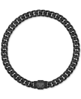 Philipp Plein - Large Gunmetal IP Stainless Steel Logo Cuban Link 21-2/3" Necklace