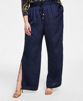 Michael Kors - Plus Size High-Rise Slit-Cuff Wide-Leg Pants