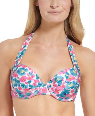 Calvin Klein - Women's Printed Ruched Convertible-Straps Bikini Top