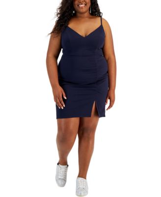 Emerald Sundae - Trendy Plus Size Slit-Hem V-Neck Dress