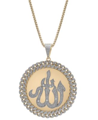 Macy's - Men's Diamond Allah 22" Pendant Necklace (1/4 ct. t.w.) in 14k Gold-Plated Sterling Silver