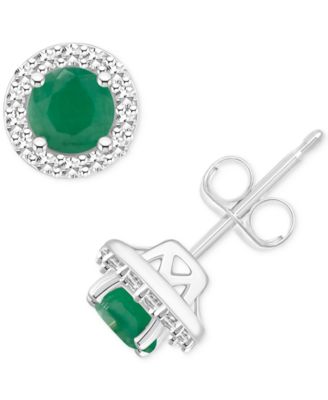 Macy's - Emerald (1/2 ct. t.w.) & Diamond (1/6 ct. t.w.) Halo Stud Earrings in Sterling Silver (Also in Ruby & Sapphire)