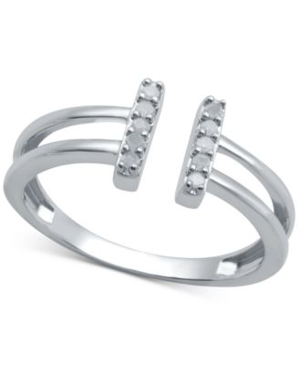 Macy's - Diamond Double Bar Cuff Ring (1/10 ct. t.w.) in Sterling Silver