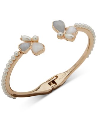 Anne Klein - Gold-Tone Crystal & Imitation Pearl Hinge Bangle Bracelet