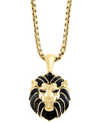 EFFY Collection - Men's Black Spinel Lion 22" Pendant Necklace (3/8 ct. t.w.) in 14k Gold-Plated Sterling Silver