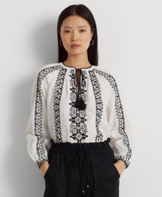 Lauren Ralph Lauren - Petite Blouson-Sleeve Bohemian-Inspired Top