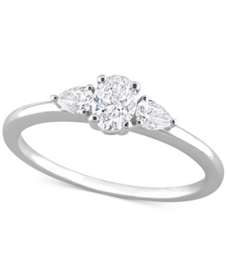 Macy's - Diamond Oval- & Pear-Cut Three Stone Engagement Ring (1/2 ct. t.w.) in 14k White Gold