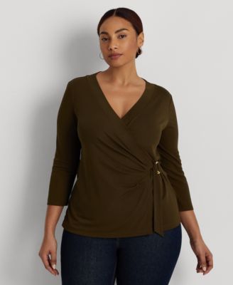 Lauren Ralph Lauren - Plus Size Faux-Wrap Surplice Neck Top