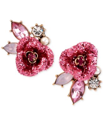 Betsey Johnson - Gold-Tone Glitter Rose Mismatch Stud Earrings