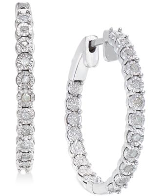 Macy's - Diamond Hoop Earrings (1/4 ct. t.w.) in Sterling Silver