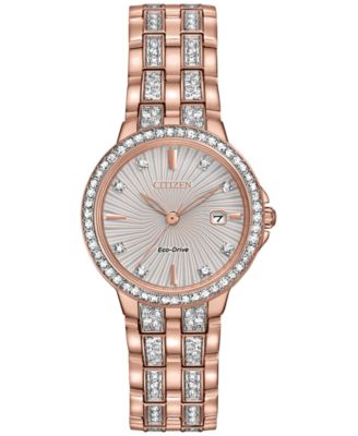 Citizen - Women's Eco-Drive Crystal Accent Rose Gold-Tone Stainless Steel Bracelet Watch 28mm EW2348-56A