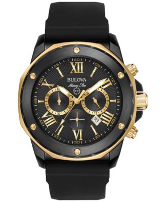 Bulova - Men's Chronograph Marine Star Black Silicone Strap Watch 44mm 98B278