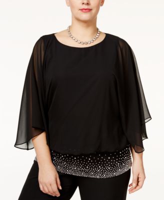MSK - Plus Size Embellished Banded Chiffon Blouse