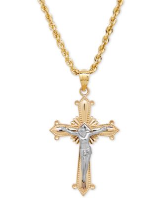 Macy's - Two-Tone Crucifix Cross Pendant Necklace in 14k Gold and White Gold