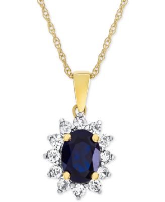 Macy's - Lab-Created Blue Sapphire (1-1/3 ct. t.w.) & White Sapphire (1/2 ct. t.w.) Pendant Necklace in 14k Gold-Plated Sterling Silver