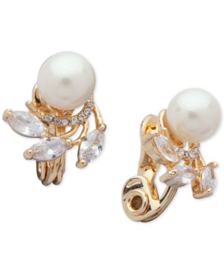 Anne Klein - Cubic Zirconia & Imitation Pearl Clip-On Earrings