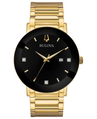 Bulova - Men's Diamond Dress Diamond-Accent Gold-Tone Stainless Steel Bracelet Watch 42mm