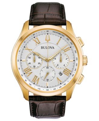 Bulova - Men's Chronograph Wilton Brown Leather Strap Watch 46.5mm