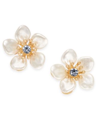 lonna & lilly - Gold-Tone Crystal & Imitation Pearl Flower Stud Earrings