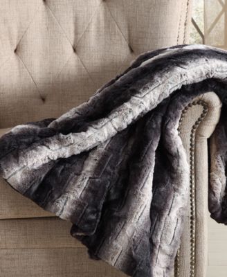 Christian Siriano New York - 60" x 70" Ombre-Stripe Luxury Faux-Fur Throw