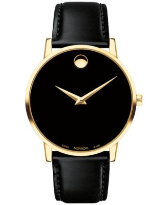 Movado - Men's Swiss Museum Classic Black Leather Strap Watch 40mm