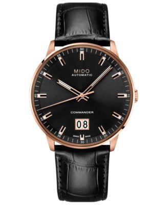 Mido - Men's Swiss Automatic Commander II BigDate Black Leather Strap Watch 42mm