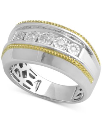 Macy's - Men's Diamond Two-Tone Ring (1/5 ct. t.w.) in Sterling Silver & 14k Gold-Plate