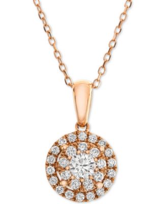 Macy's - Diamond Halo Adjustable Pendant Necklace (1/2 ct. t.w.) in 14k Rose Gold