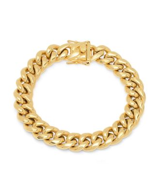 STEELTIME - Men's 18k Gold Plated Stainless Steel Miami Cuban Chain Link Style Bracelet with 12mm Box Clasp from