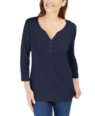Karen Scott - Cotton Henley-Neck Top