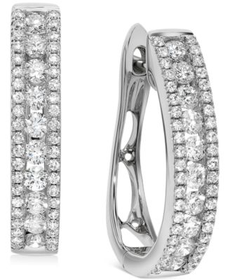 Macy's - Diamond Oval Hoop Earrings (1 ct. t.w.) in 14k White Gold