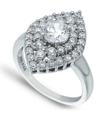 Macy's - Cubic Zirconia 2 Row Kite Halo with Round Prong Center Stone Ring in Fine Silver Plate