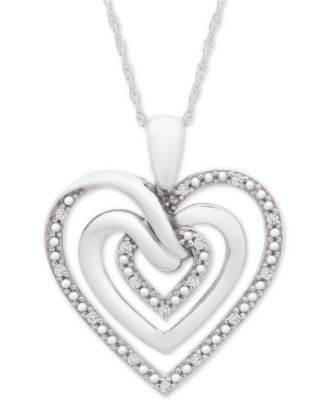Macy's - Diamond Heart 18" Pendant Necklace (1/10 ct. t.w.) in Sterling Silver