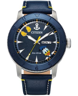 Citizen - Men's Donald Duck Blue Leather Strap Watch 44mm
