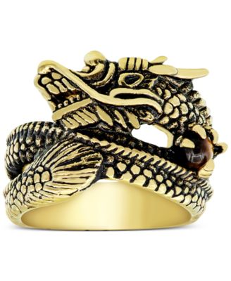 Blackjack - Men's Dragon Ring with Tiger's Eye in Yellow & Black Ion-Plated Stainless Steel