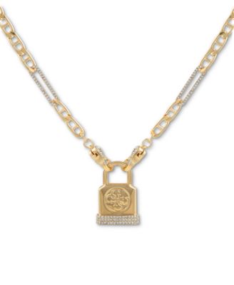 GUESS - Pav&eacute; Logo Padlock Pendant Necklace, 16" + 2" extender