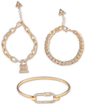 GUESS - Gold-Tone 3-Pc. Set Pav&eacute; Pretty Punk Bracelets