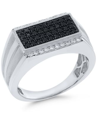 Macy's - Men's Black & White Diamond Cluster Ring (3/4 ct. t.w.) in Sterling Silver