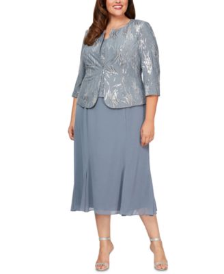 Alex Evenings - Plus Size Sequin Jacket & Midi Dress
