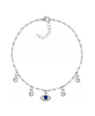 And Now This - Blue Evil Eye Cubic Zirconia Station Anklet in Fine Silver Plate