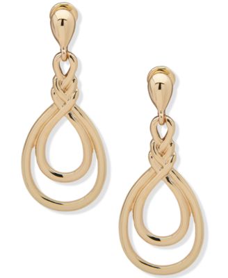 Anne Klein - Gold-Tone Twisted Teardrop Clip-On Linear Drop Earrings