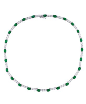 Macy's - Simulated Emerald/Cubic Zirconia Oval Necklace in Fine Silver Plate