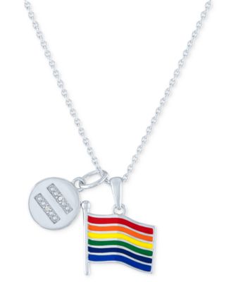 Macy's - Diamond Accented Disc & Pride Flag Pendant Necklace in Sterling Silver, 16" + 4" extender