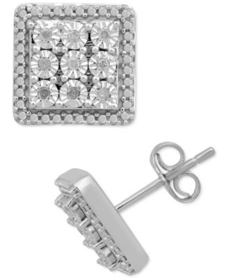 Macy's - Diamond Cluster Stud Earrings (1/10 ct. t.w.) in Sterling Silver