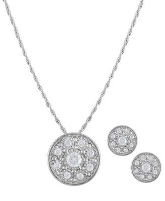Macy's - 2-Pc. Set Diamond Circle Pendant Necklace & Matching Stud Earrings (3/8 ct. t.w.) in Sterling Silver